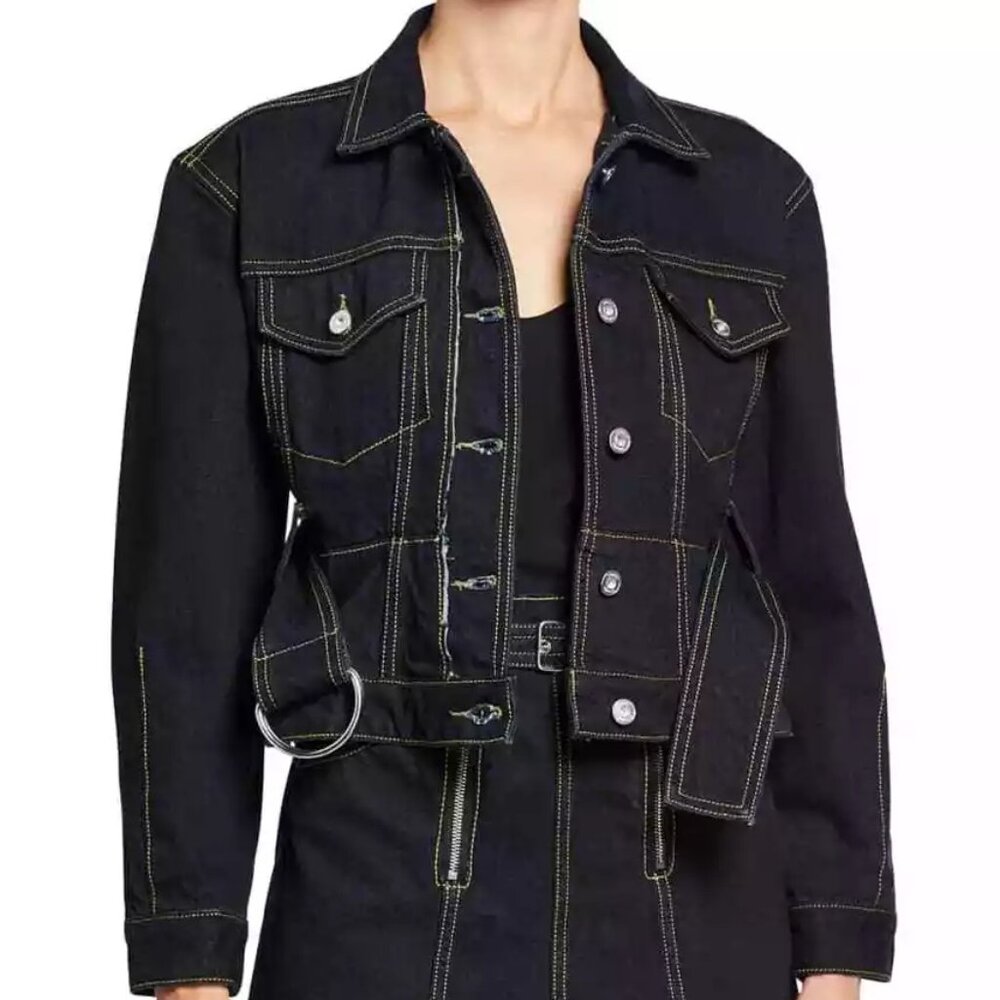 NO LONGER AVAILABLE Proenza Schouler White Label Belted Denim Jacket, Size Small